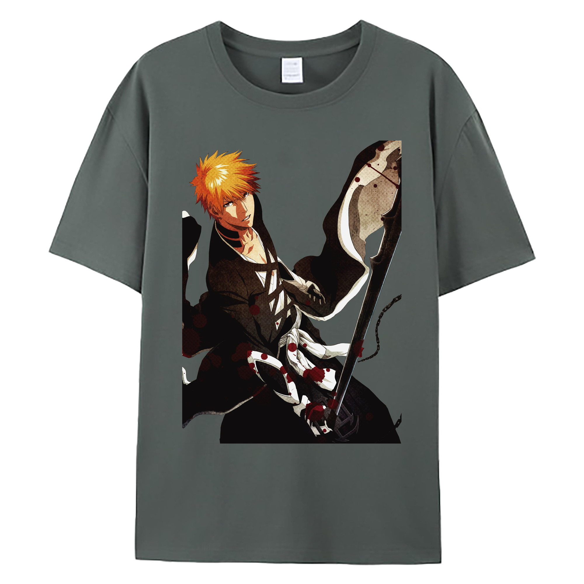 （画像用） ブリーチ 黒崎一護（くろさき いちご）BLEACH Kurosaki Ichigo 綿100％ メンズ半袖Tシャツ｜肌触りやわらか＆通気性